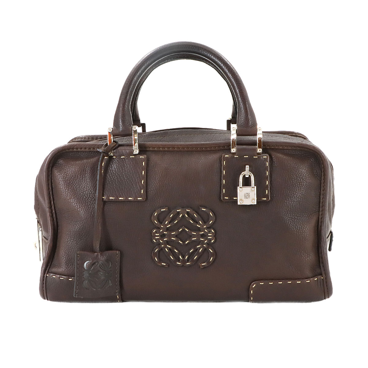 LOEWE アマソナ 28 ハンド バッグ レザー ブラウン シルバー