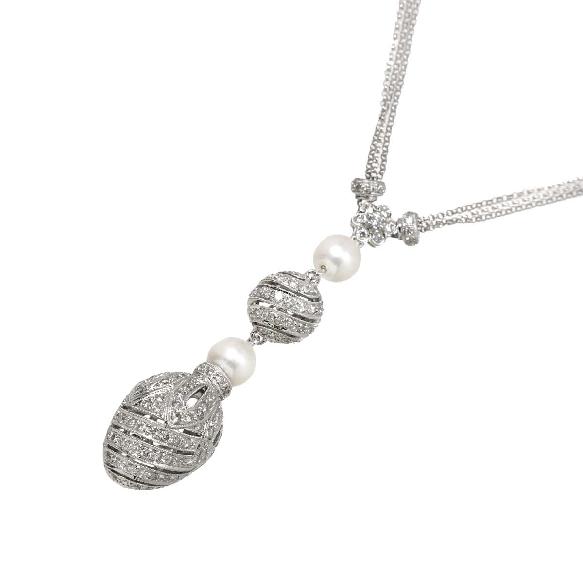 アコヤ真珠 7.3mm ダイヤ 2.02ct K18 WG ネックレス 51cm ホワイトゴールド 750 パール Akoya Pearl Necklace 90288131