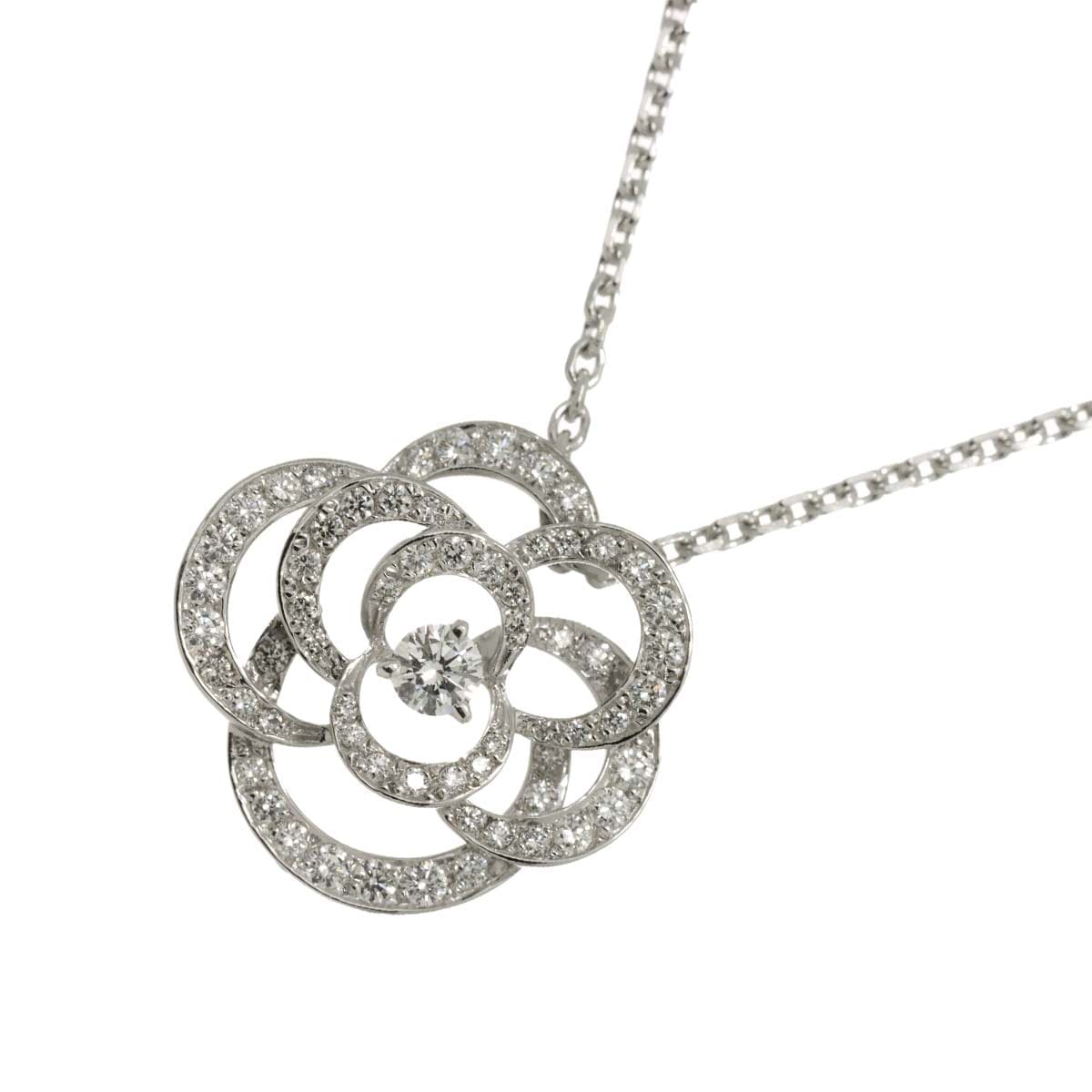 CHANEL カメリア ダイヤ ネックレス ミディアム 40cm K18 WG ホワイトゴールド 750 花 Camellia Necklace シャネル 90290527