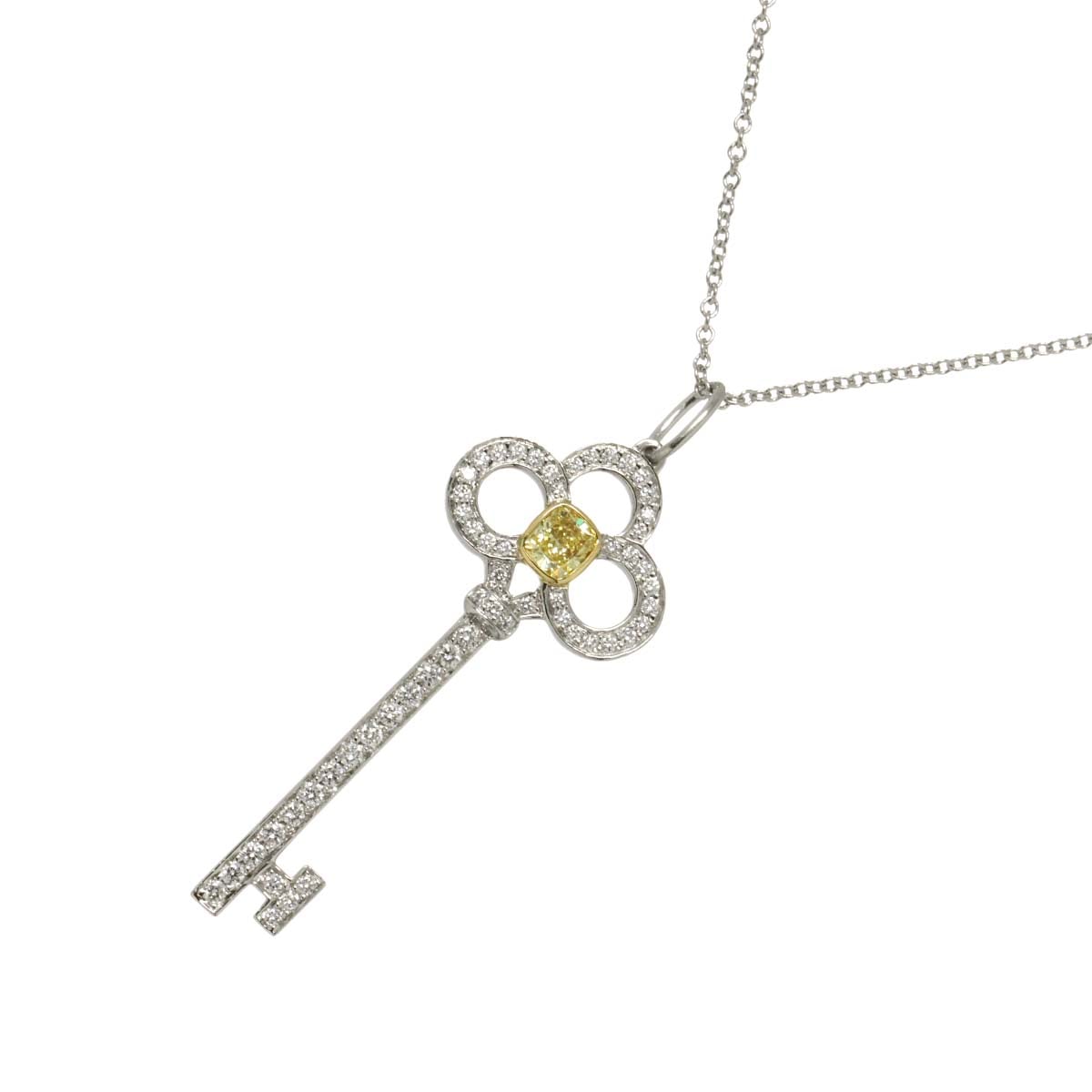 TIFFANY&Co. クラウンキー イエローダイヤ 0.20ct FY/VS1 ダイヤ ネックレス 45cm Pt K18 YG 750 Diamond Necklace【鑑定書付き】ティファニー 90291555