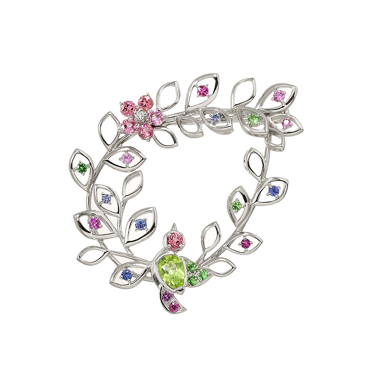 TASAKI ペリドット ダイヤ 0.08ct サファイヤ ブローチ K18 WG ホワイトゴールド 750 Multi Stone Brooch タサキ 90290511