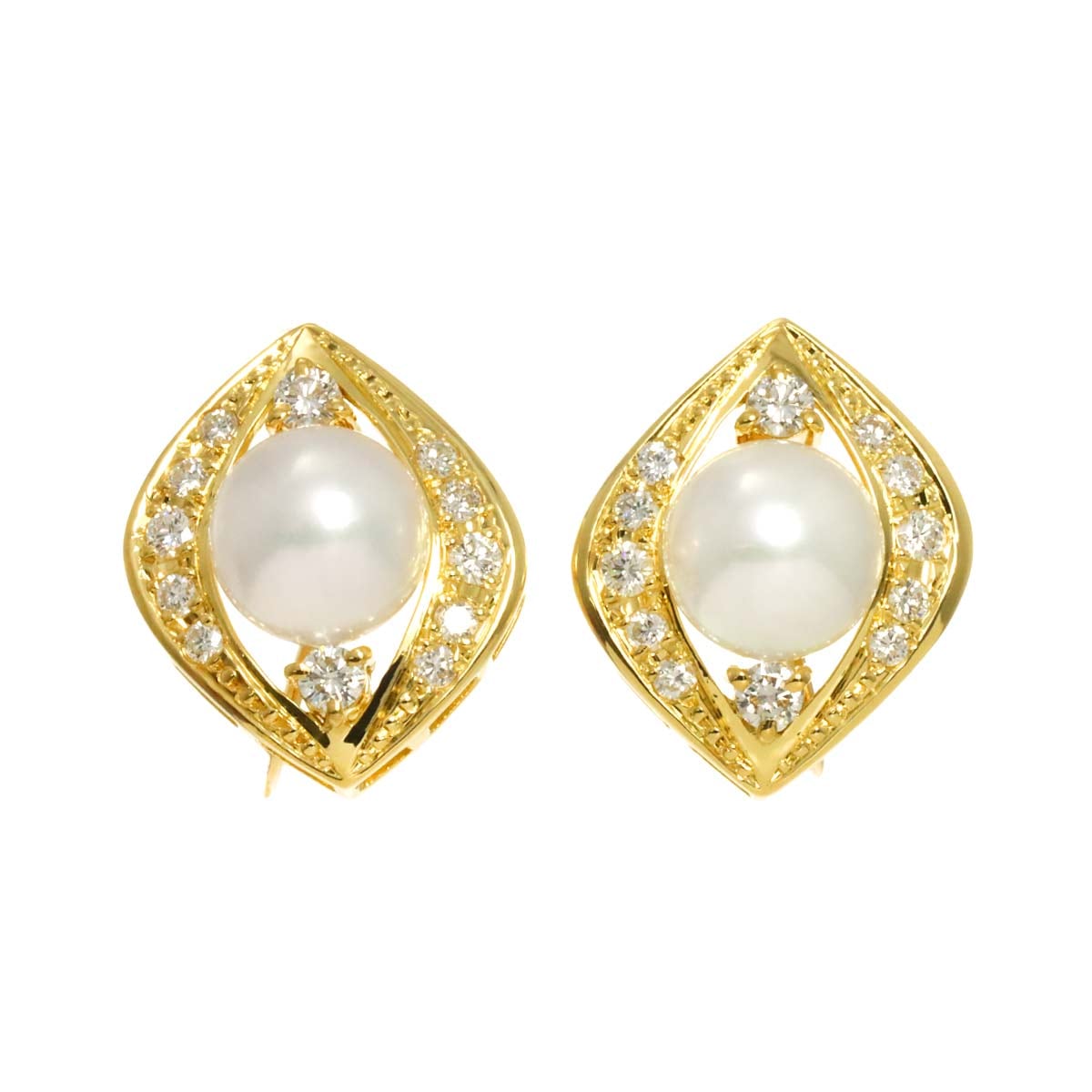 MIKIMOTO アコヤ真珠 7.7mm ダイヤ イヤリング K18 YG イエローゴールド 750 パール Earrings ミキモト 90291161