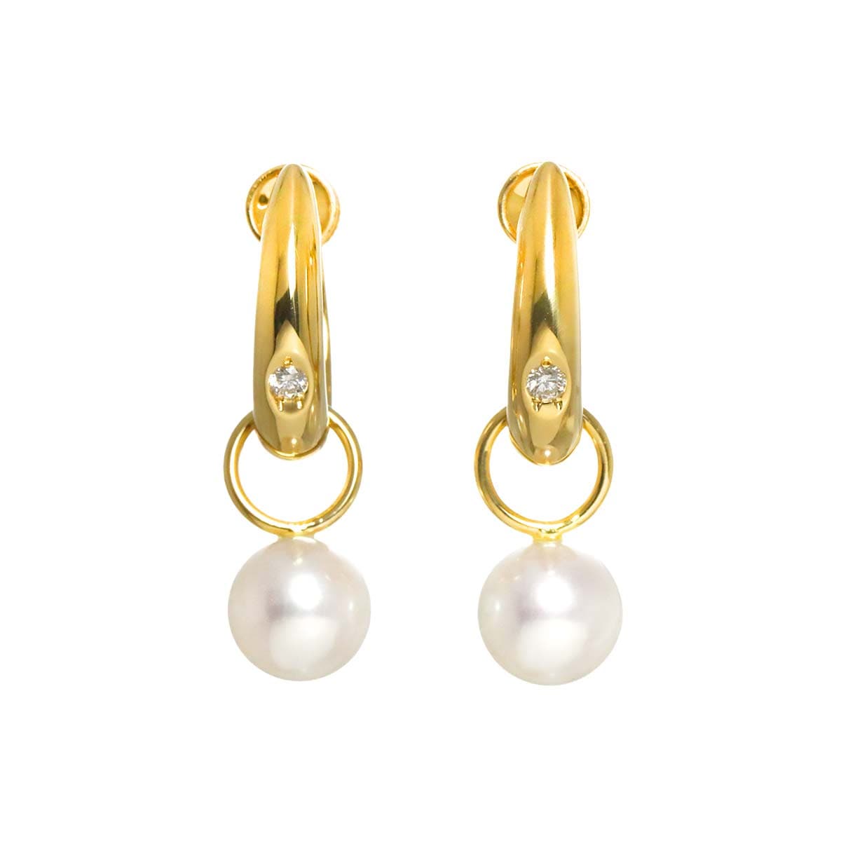 MIKIMOTO アコヤ真珠 7.8mm ダイヤ イヤリング K18 YG イエローゴールド 750 パール Earrings ミキモト 90291538