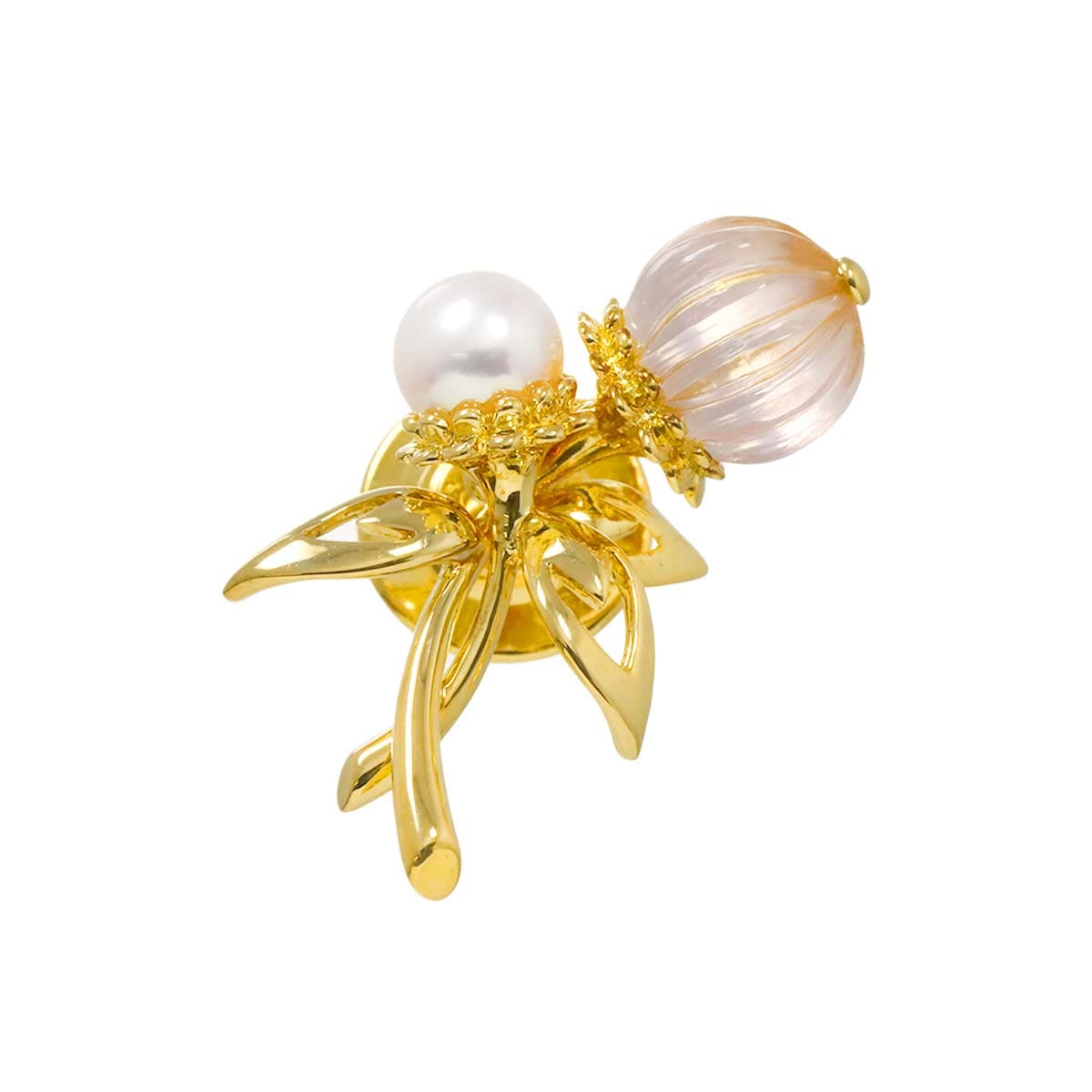 MIKIMOTO アコヤ真珠 5.6mm クォーツ ブローチ K18 YG イエローゴールド 750 パール Pearl Brooch ミキモト 90293224