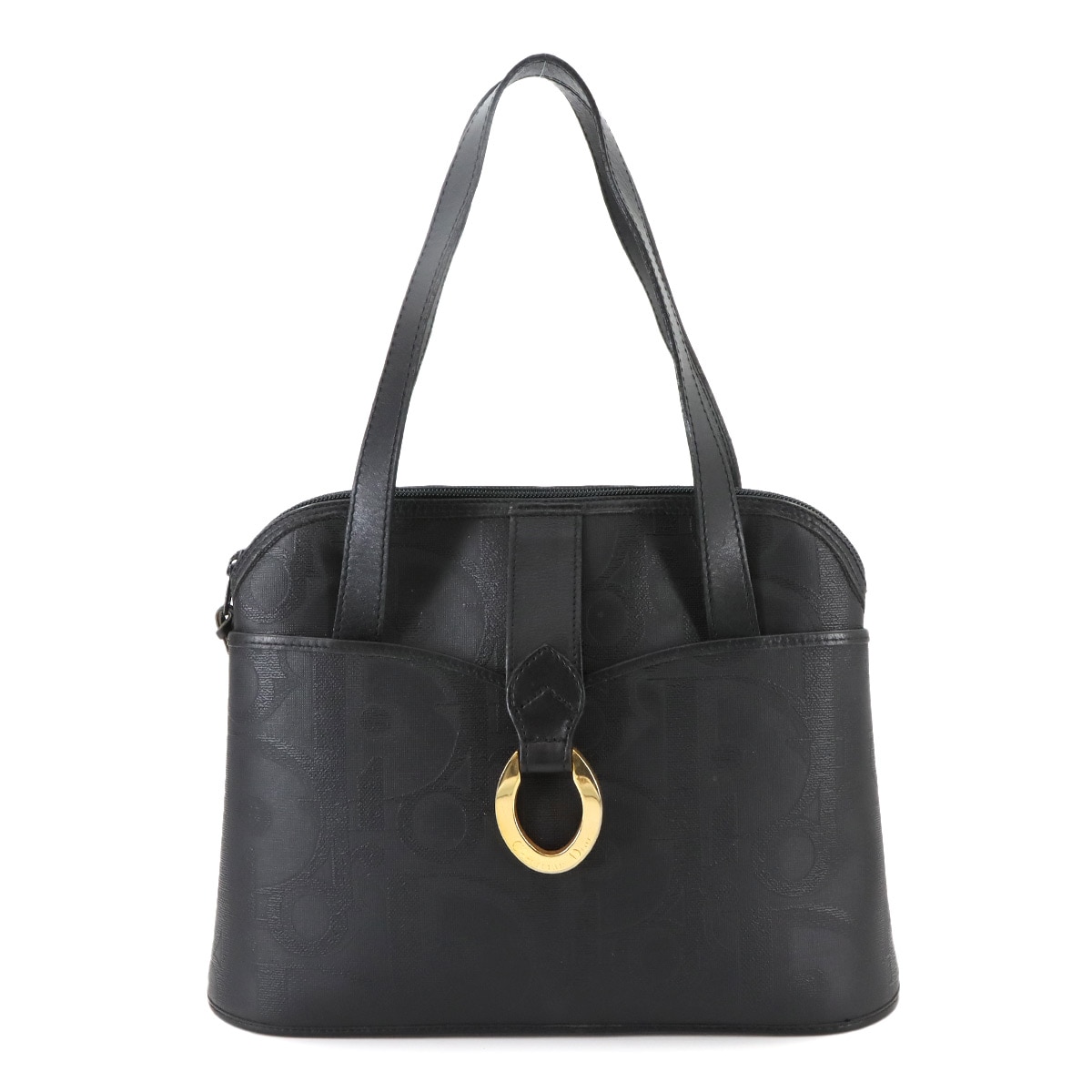 Christian Dior トロッター ハンド バッグ PVC レザー ブラック ゴールド 金具 ヴィンテージ Hand Bag クリスチャン ディオール 90292586