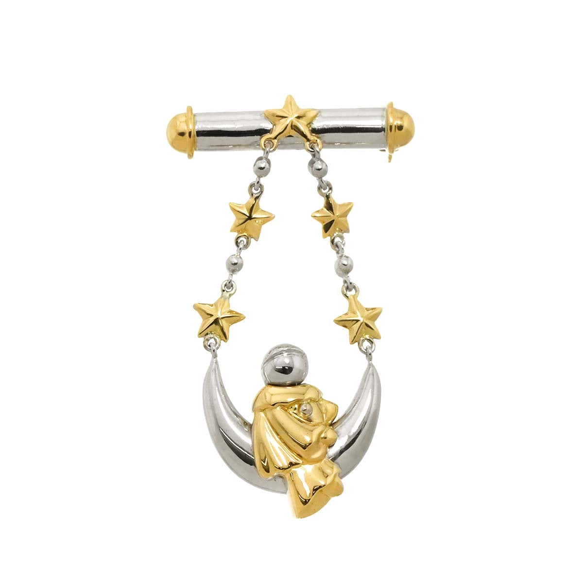 MOUAWAD ブローチ K18 YG WG イエロー ホワイトゴールド 750 月 星 Brooch モワード 90289736