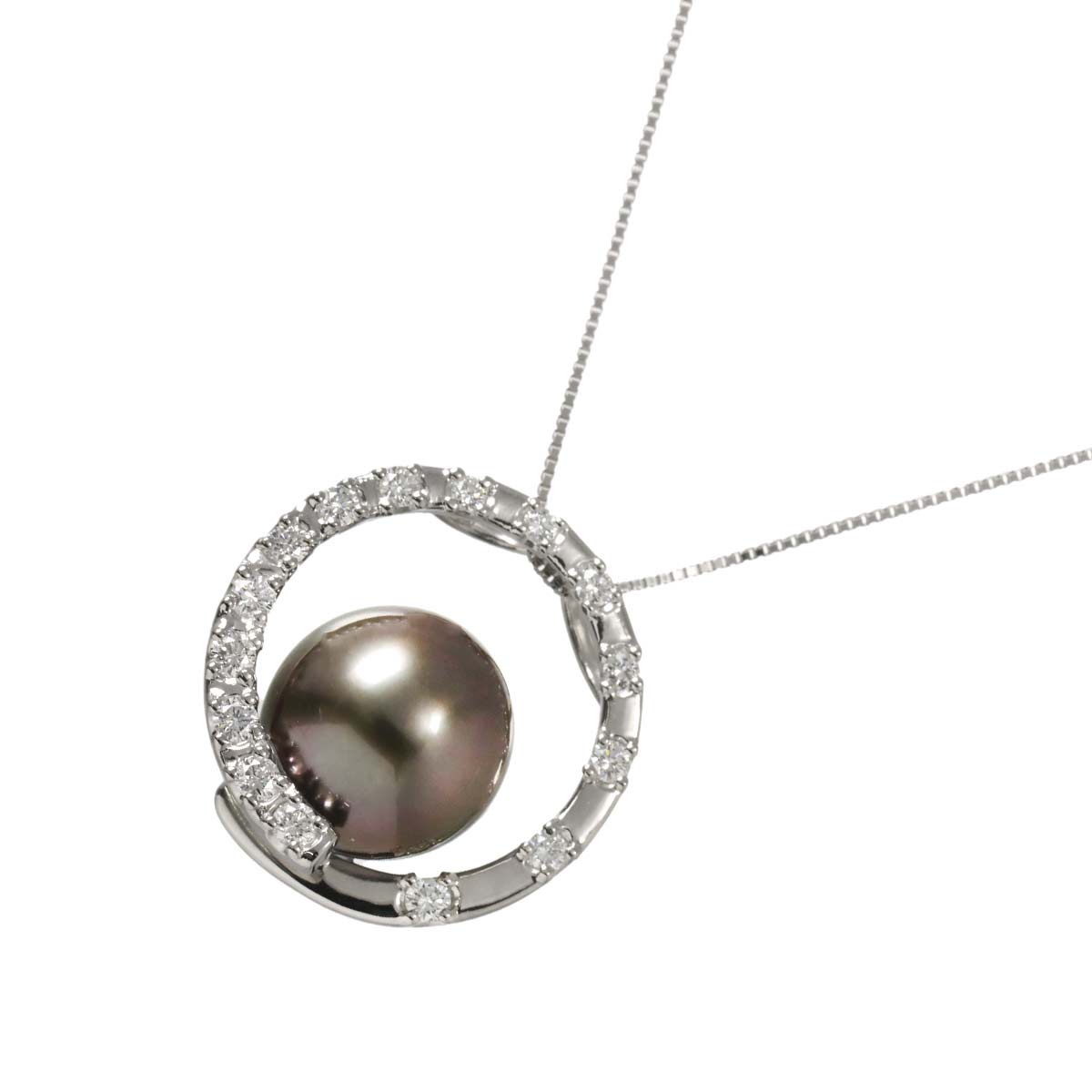 TASAKI 黒蝶真珠 11.2mm ダイヤ 0.36ct ネックレス 45cm Pt プラチナ パール 田崎真珠 Black Pearl Necklace タサキ 90291163