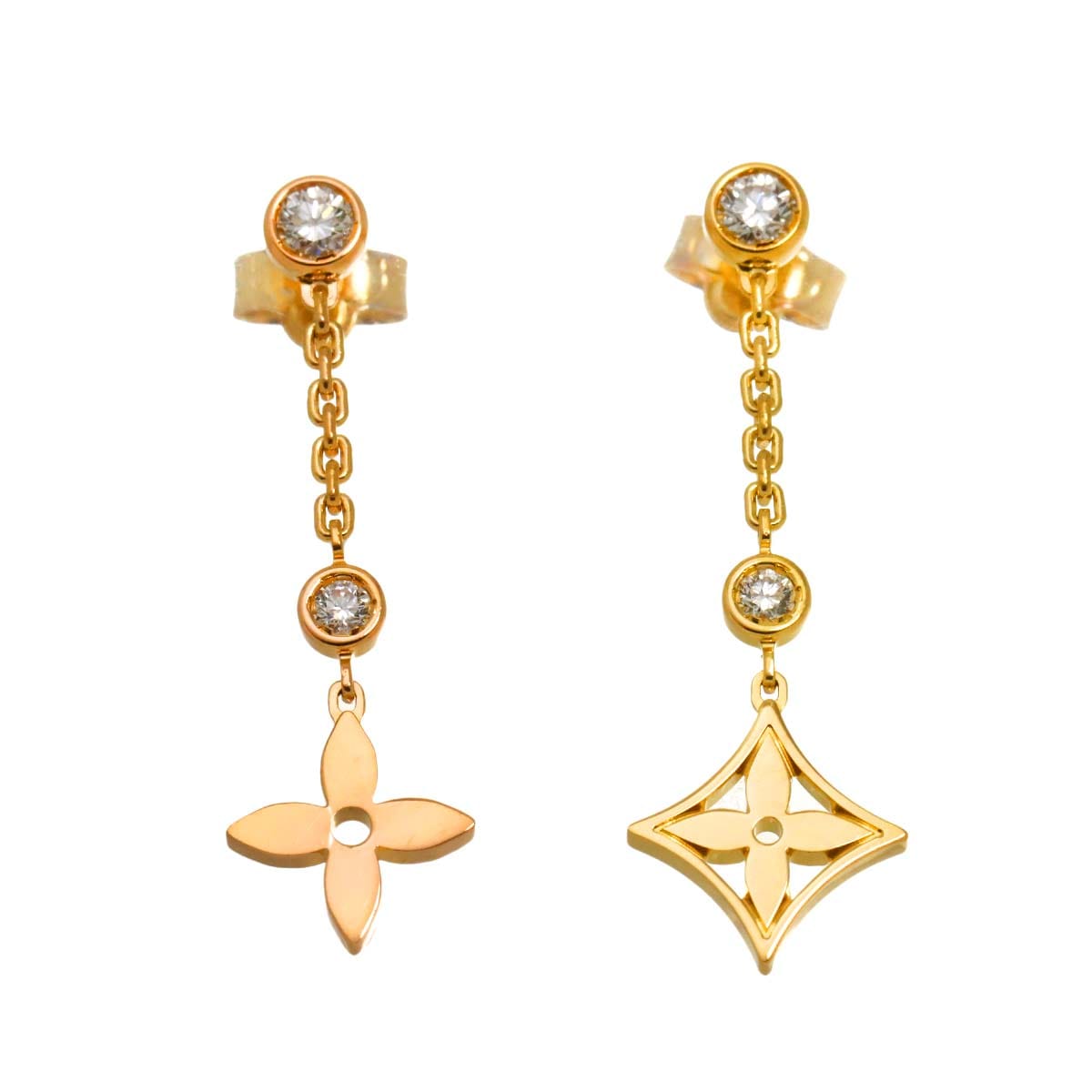 LOUIS VUITTON モノグラム イディール チェーン ピアス ダイヤ K18 YG PG イエロー ピンク ゴールド 750 Earrings Pierced ルイ ヴィトン 90293405