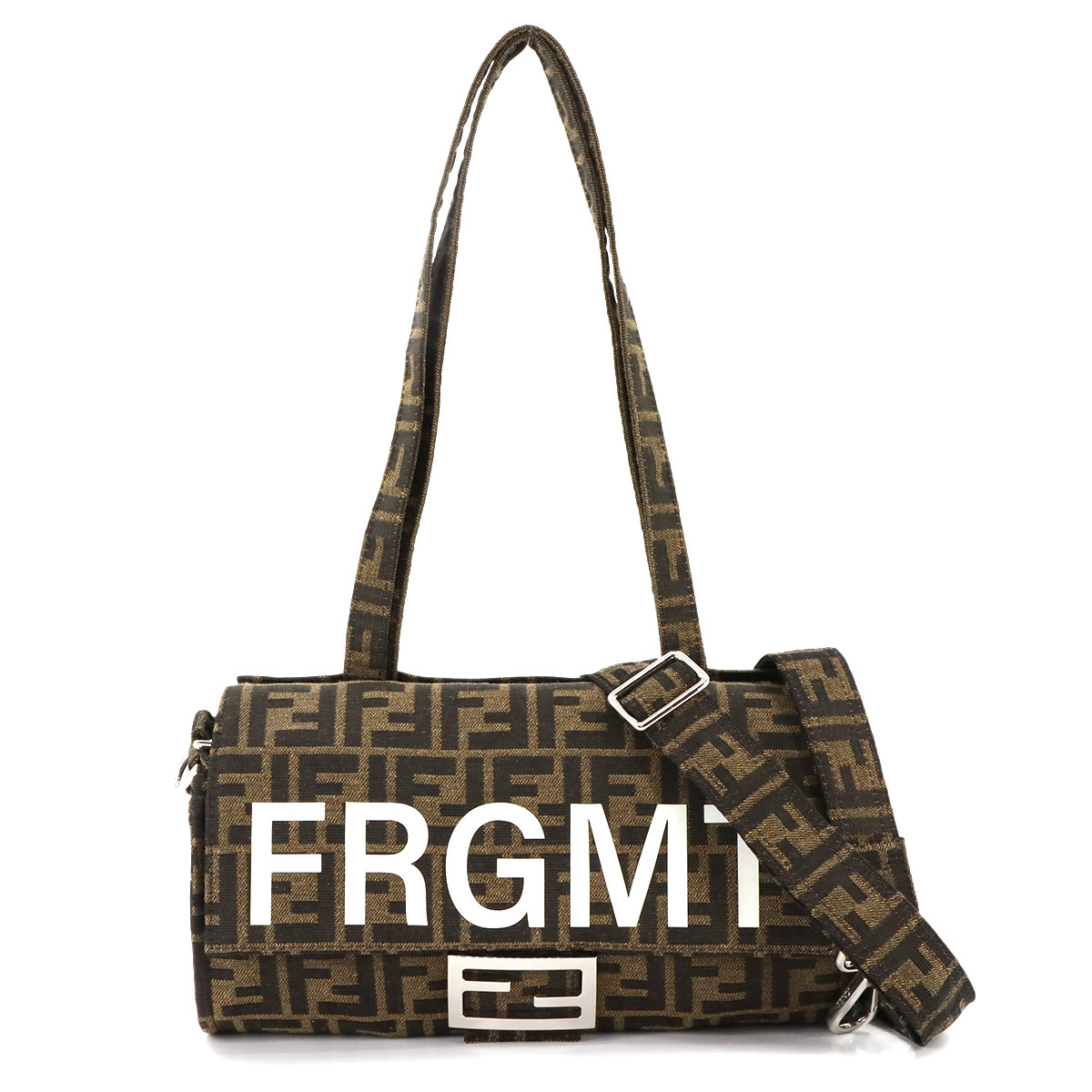 FENDI フラグメント ズッカ バゲット フォールダブル 2way トート ショルダー バッグ キャンバス ブラウン ブラック 8BH418 シルバー 金具 Zucca Baguette Foldable Bag フェンディ 90291482