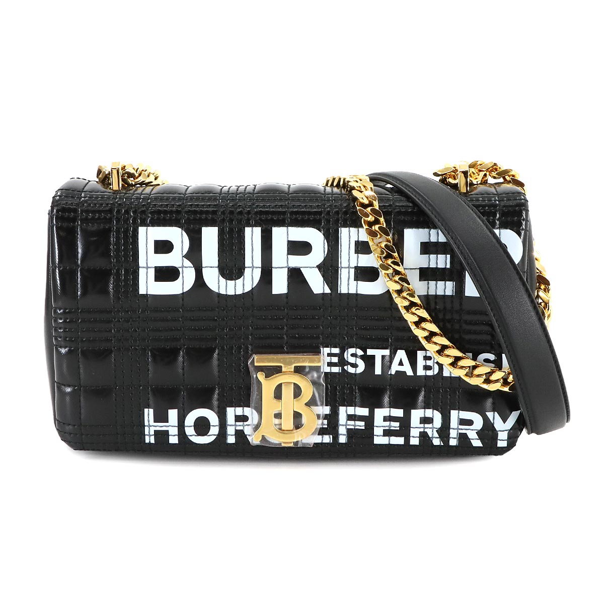 BURBERRY ローラ ホースフェリー スモール チェーン ショルダー バッグ PVC レザー ブラック 8021105 ゴールド 金具 Lola Horseferry Small Bag バーバリー 90292670