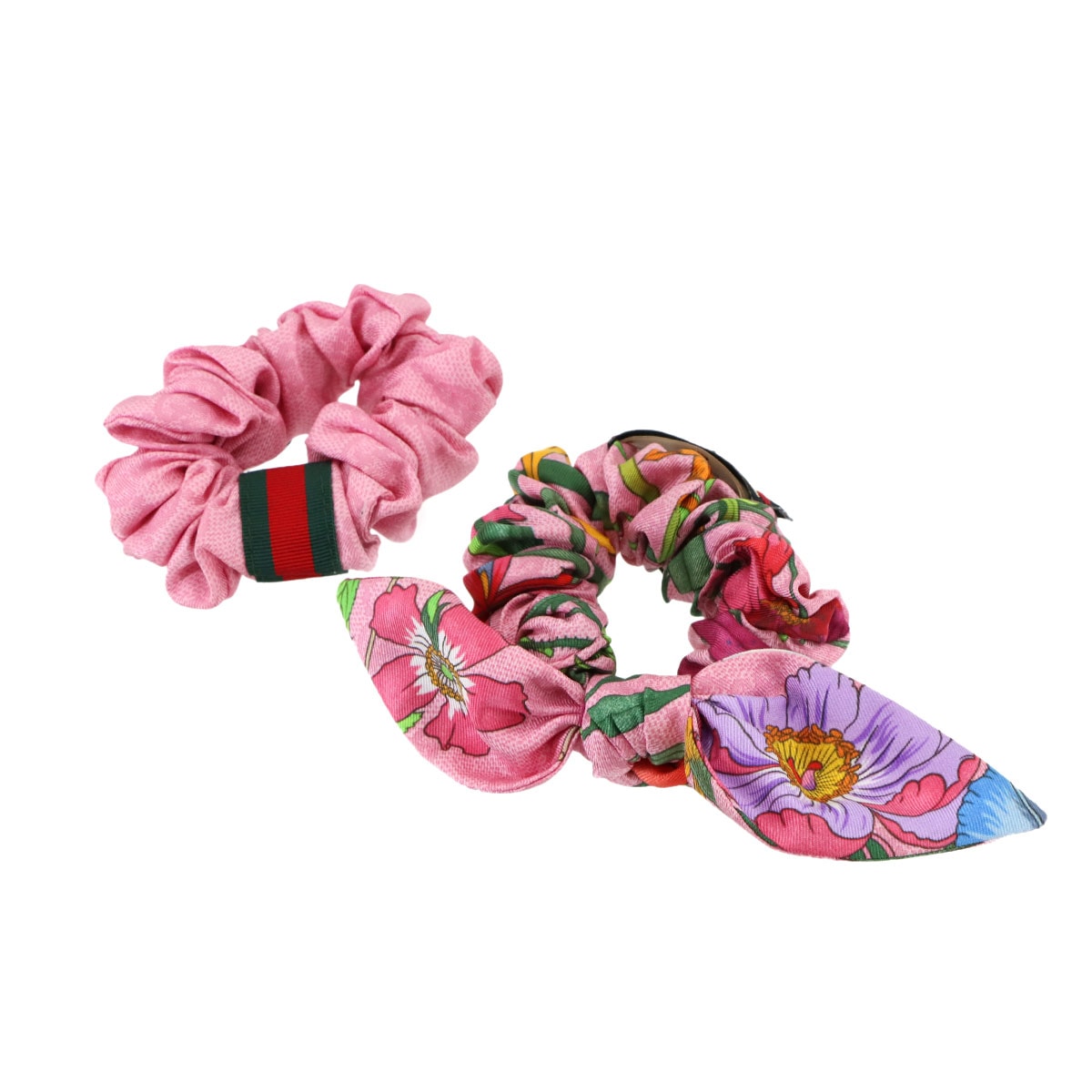 GUCCI フローラ プリント シュシュ セット シルク GGシルク ピンク マルチカラー 765564 ヘアアクセサリー Scrunchie グッチ 90293350