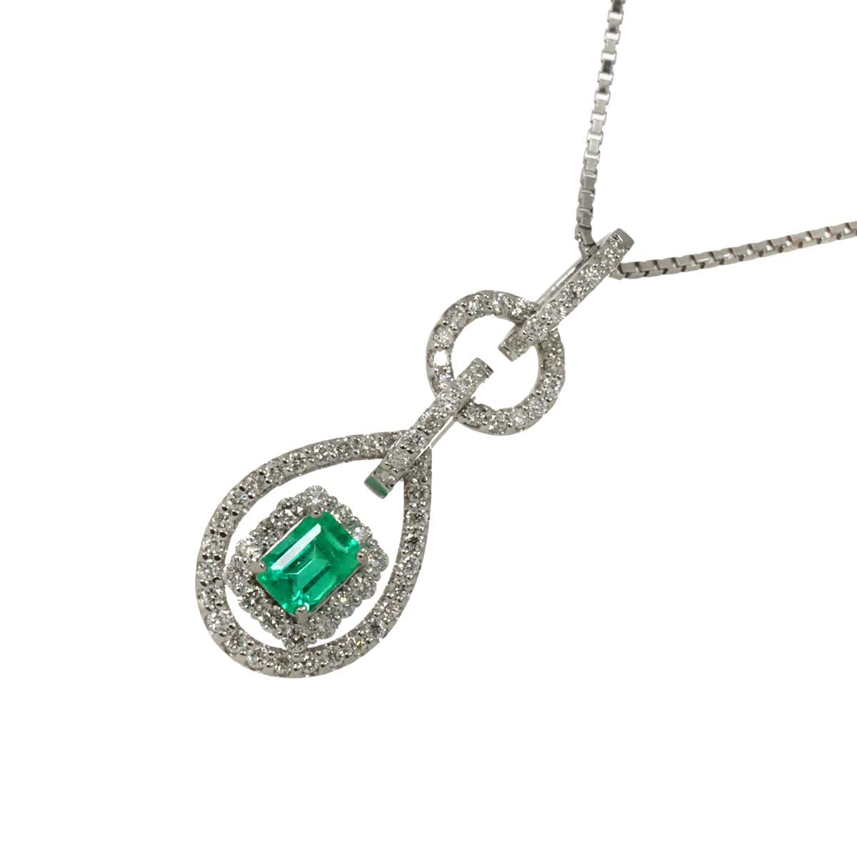 エメラルド 0.26ct ダイヤ 0.30ct K18 WG ネックレス 50cm ホワイトゴールド 750 Emerald Necklace 90293309