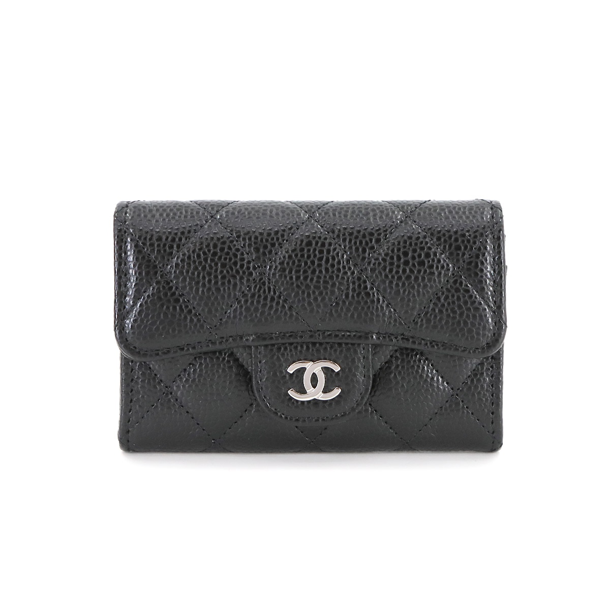 CHANEL マトラッセ カードケース 名刺入れ キャビアスキン ブラック AP0214 シルバー 金具 ココマーク Matelasse Card Case シャネル 90293361