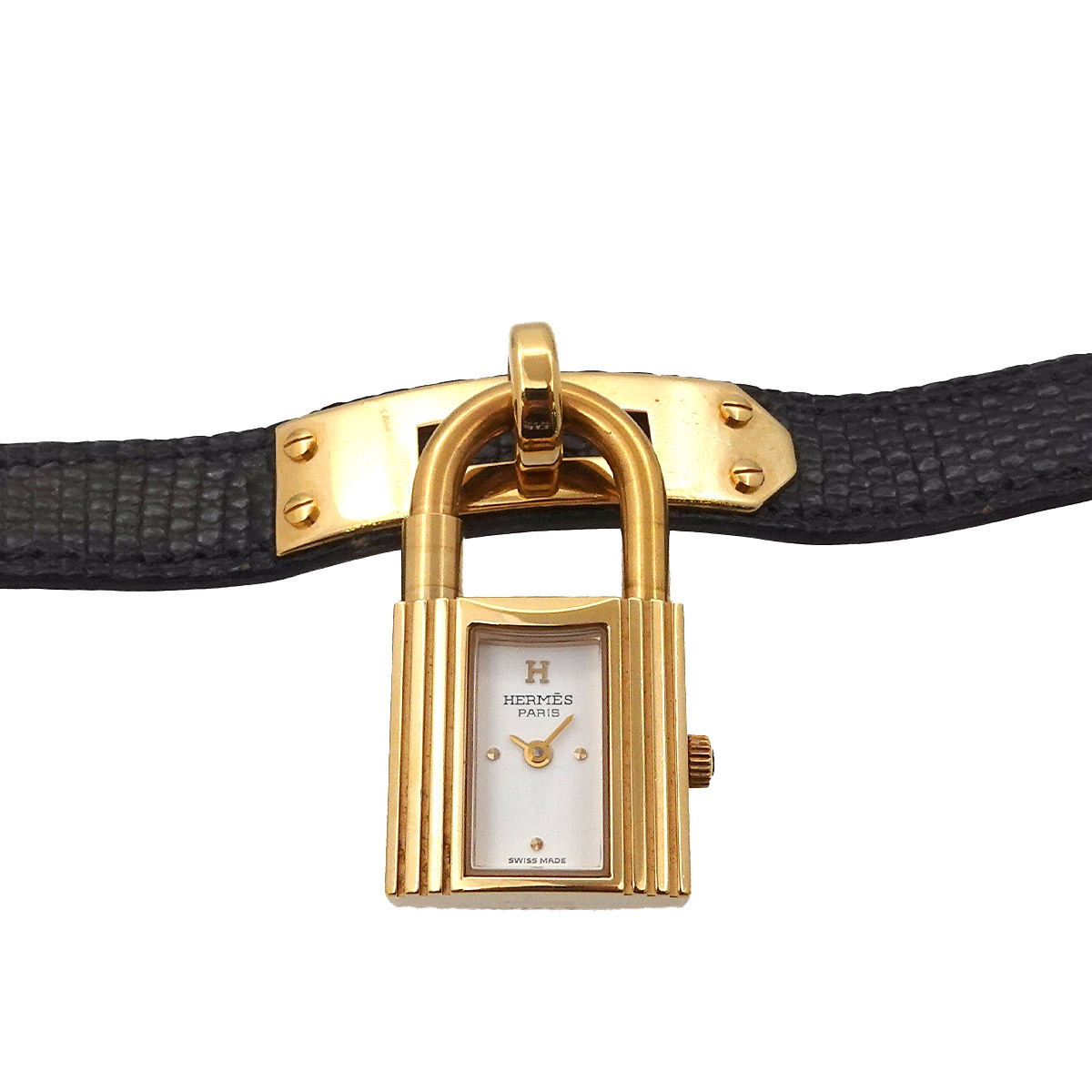 HERMES ケリーウォッチ ヴィンテージ レディース 腕時計 ホワイト リザード クォーツ ウォッチ カデナ Kelly Watch エルメス 90294905
