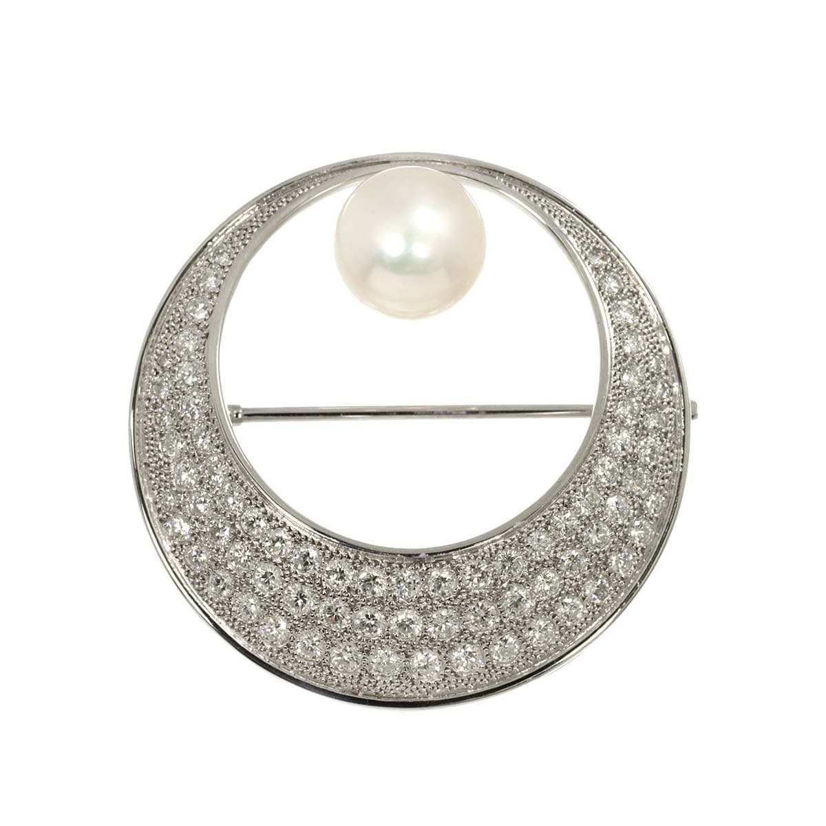 MIKIMOTO アコヤ真珠 9.1mm ダイヤ 1.31ct ブローチ K14 WG ホワイトゴールド 585 パール Akoya Pearl Brooch ミキモト 90286506