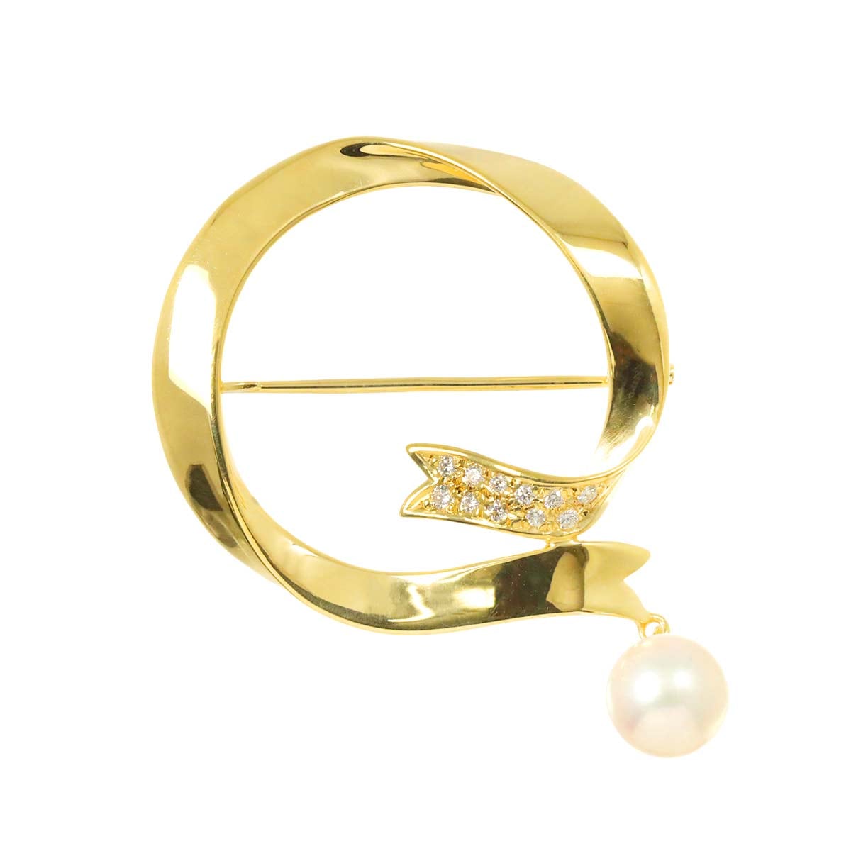 MIKIMOTO アコヤ真珠 7.6mm ダイヤ ブローチ K18 YG イエローゴールド 750 パール Pearl Brooch ミキモト 90291426