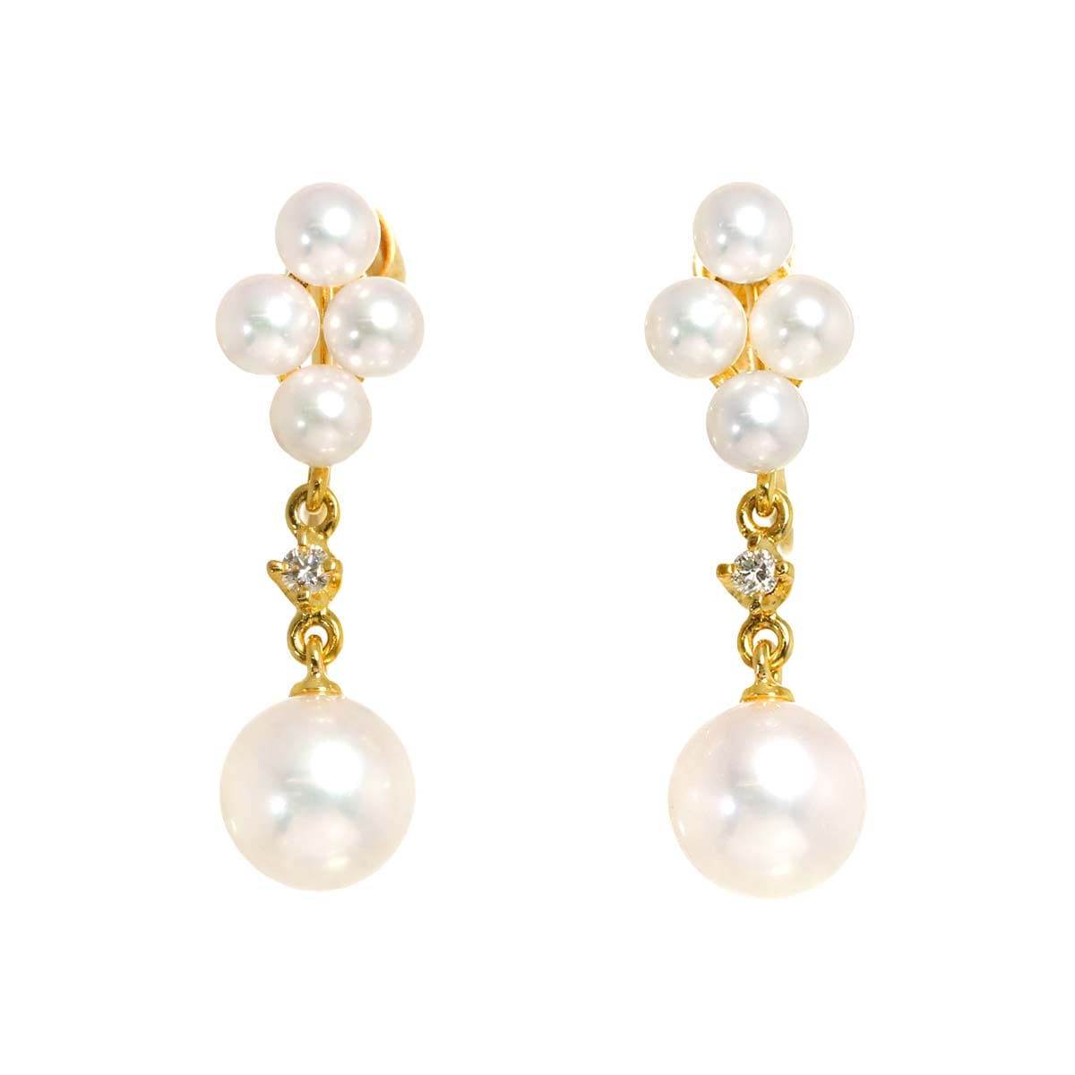 MIKIMOTO アコヤ真珠 6.7-3.6mm ダイヤ イヤリング K18 YG イエローゴールド 750 パール Earrings ミキモト 90293220