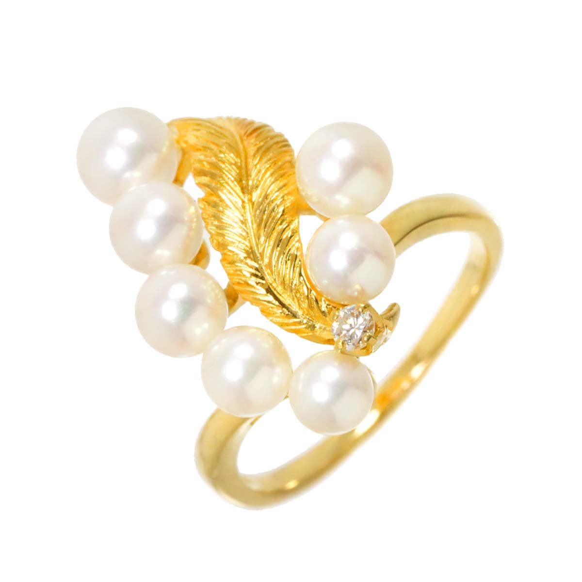 MIKIMOTO 10号 リング アコヤ真珠 4.7-4.0mm ダイヤ K18 YG イエローゴールド 750 パール 指輪 Akoya Pearl Ring 90293840