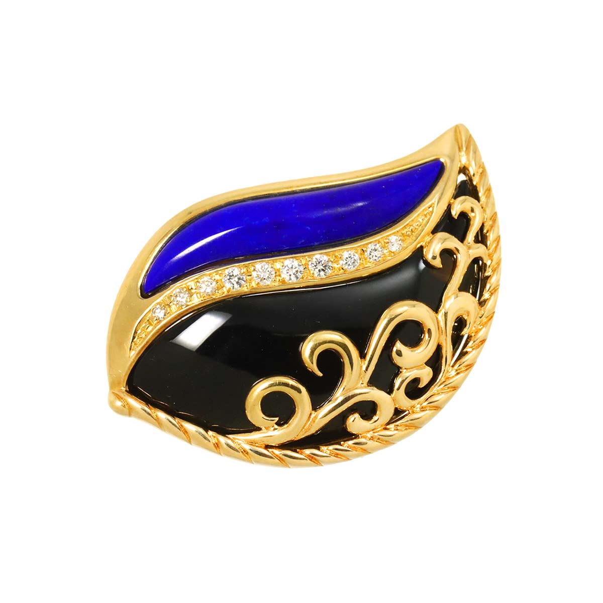 TASAKI オニキス ラピスラズリ ダイヤ 0.15ct ブローチ 兼 ペンダントトップ K18 YG イエローゴールド 750 田崎真珠 Multi Stone Brooch タサキ 90293919