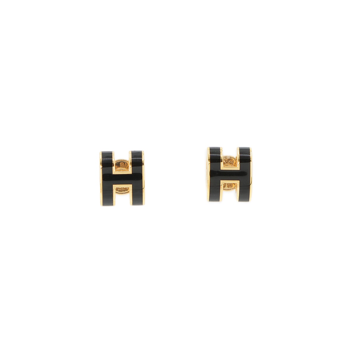 HERMES ミニ ポップ アッシュ ピアス ブラック ゴールド アクセサリー Mini Pop H Earrings エルメス 90291996
