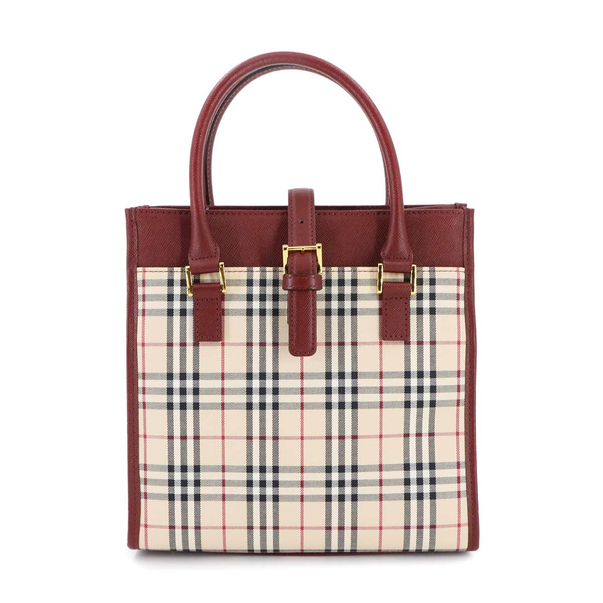 BURBERRY ノバチェック ハンド バッグ キャンバス レザー ベージュ ボルドー Hand Bag バーバリー 90294432