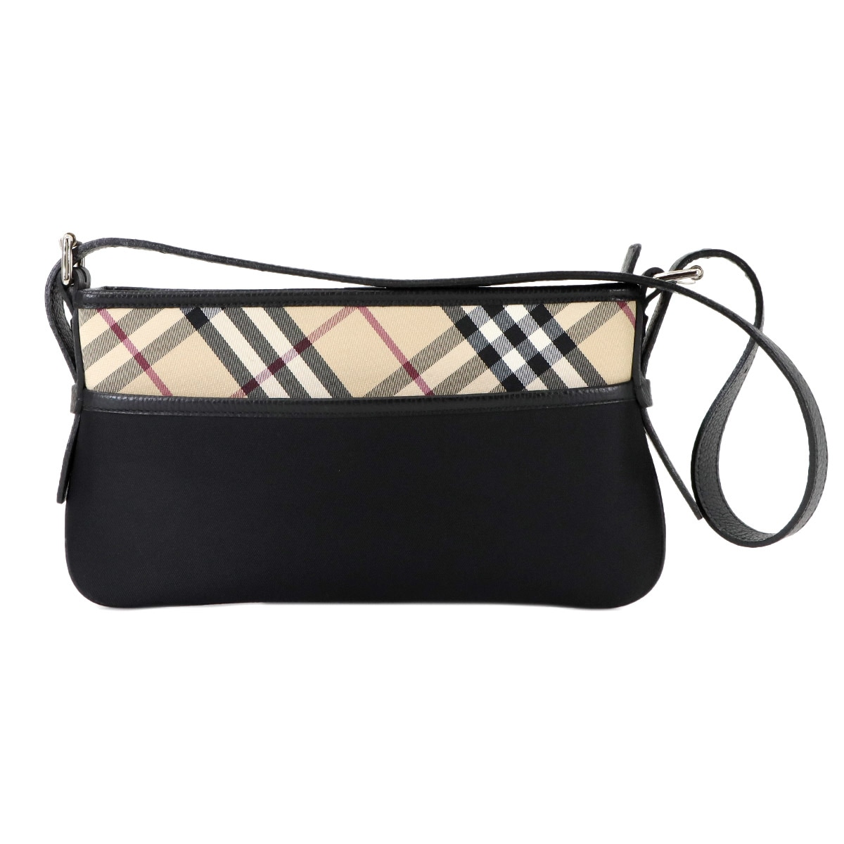 BURBERRY ノバチェック ワン ショルダー バッグ キャンバス レザー ベージュ ブラック シルバー 金具 Shoulder Bag バーバリー 90294511