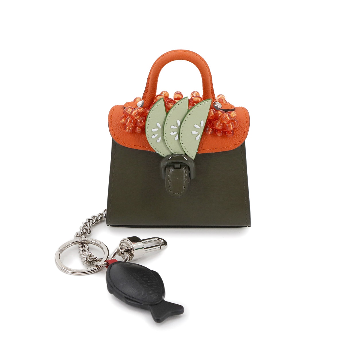 DELVAUX ブリヨン バッグ チャーム ミニアチュール ニッポン スシ レザー オレンジ グリーン イクラ きゅうり Brillant Bag Charm デルヴォー 90296088