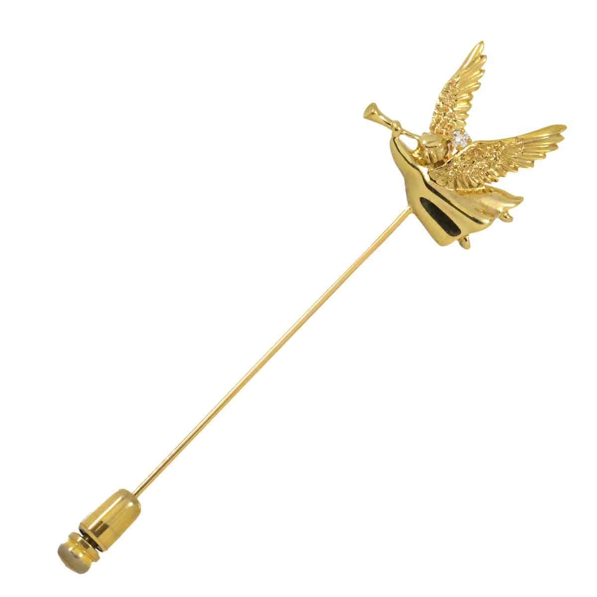 MIKIMOTO ダイヤ 0.03ct ピンブローチ K18 YG イエローゴールド 750 天使 Brooch ミキモト 90293850