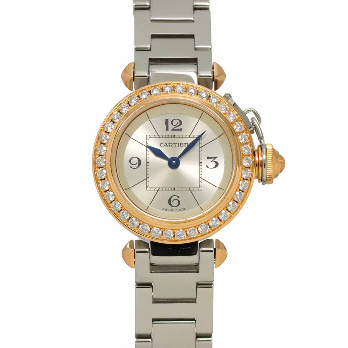 Cartier ミスパシャ コンビ WJ124021 レディース 腕時計 ベゼル ダイヤ シルバー K18PG ピンクゴールド クォーツ ウォッチ Miss Pasha カルティエ 90290174