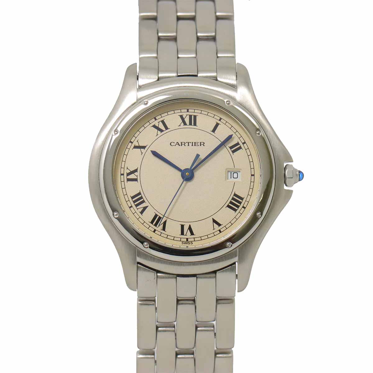 Cartier パンテール クーガーLM W35002F5 ヴィンテージ ボーイズ 腕時計 デイト アイボリー クォーツ ウォッチ カルティエ 90291942