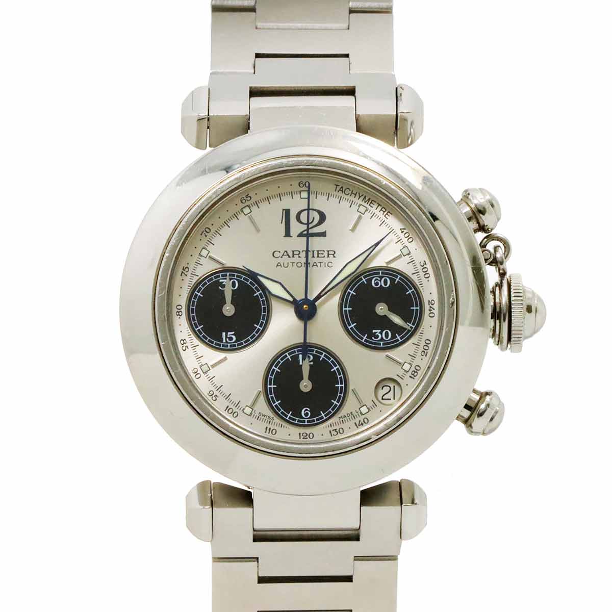 Cartier パシャC クロノグラフ W31048M7 ボーイズ 腕時計 デイト シルバー オートマ 自動巻き ウォッチ PashaC カルティエ 90293969
