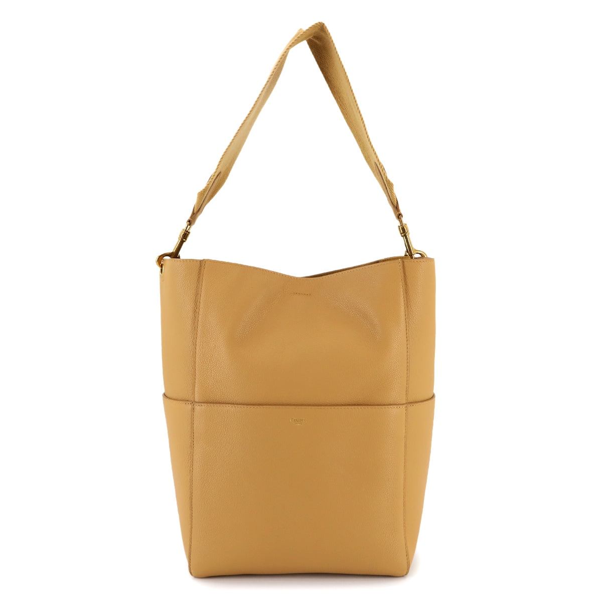 CELINE サングル バケット ミディアム ショルダー バッグ レザー クミン ゴールド 金具 189593 Sangle Medium Bucket セリーヌ 90293268