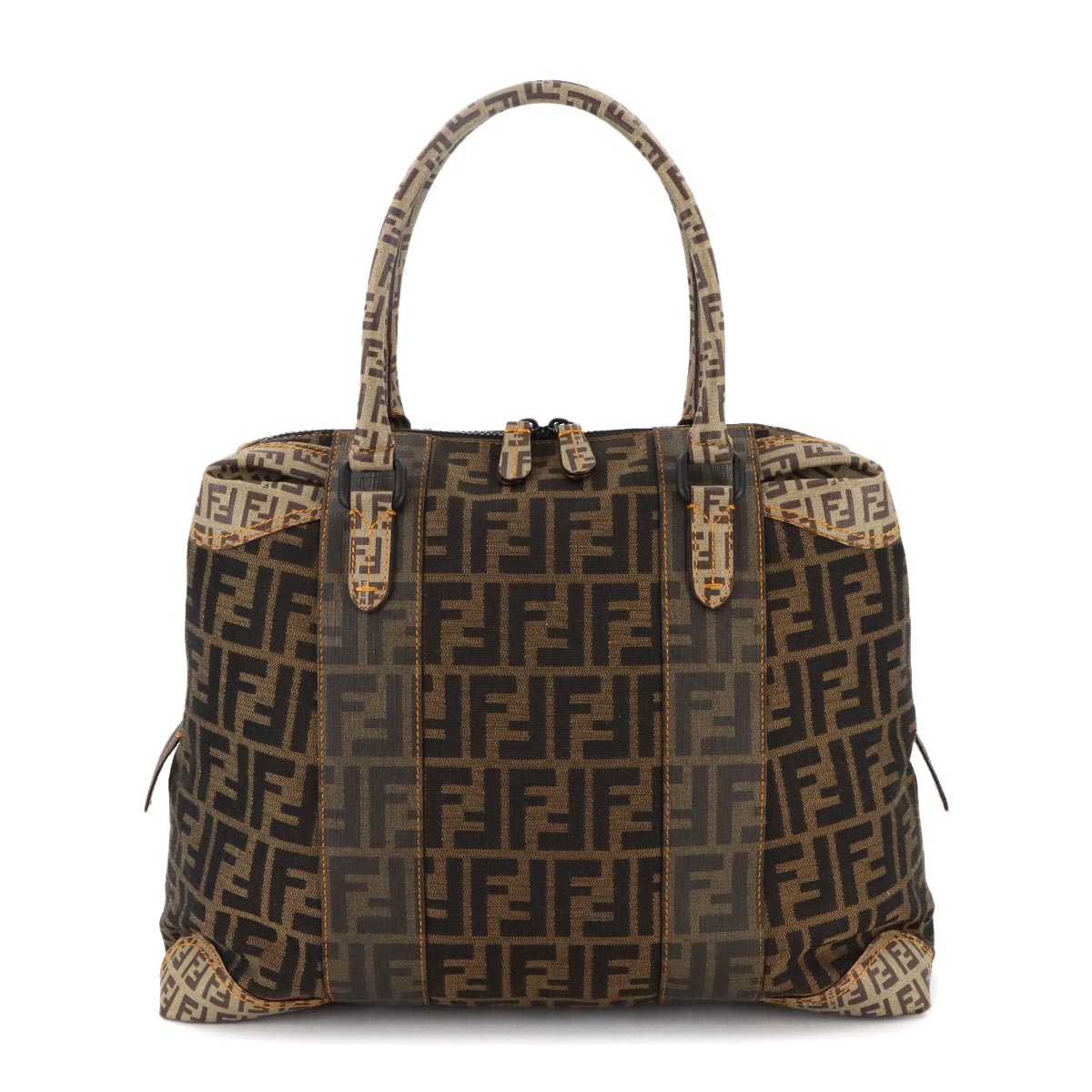 FENDI ズッカ ズッキーノ ハンド バッグ キャンバス PVC ブラウン ブラック 8BL096 ヴィンテージ ブラック 金具 Zucca Zucchino Hand Bag フェンディ 90294492