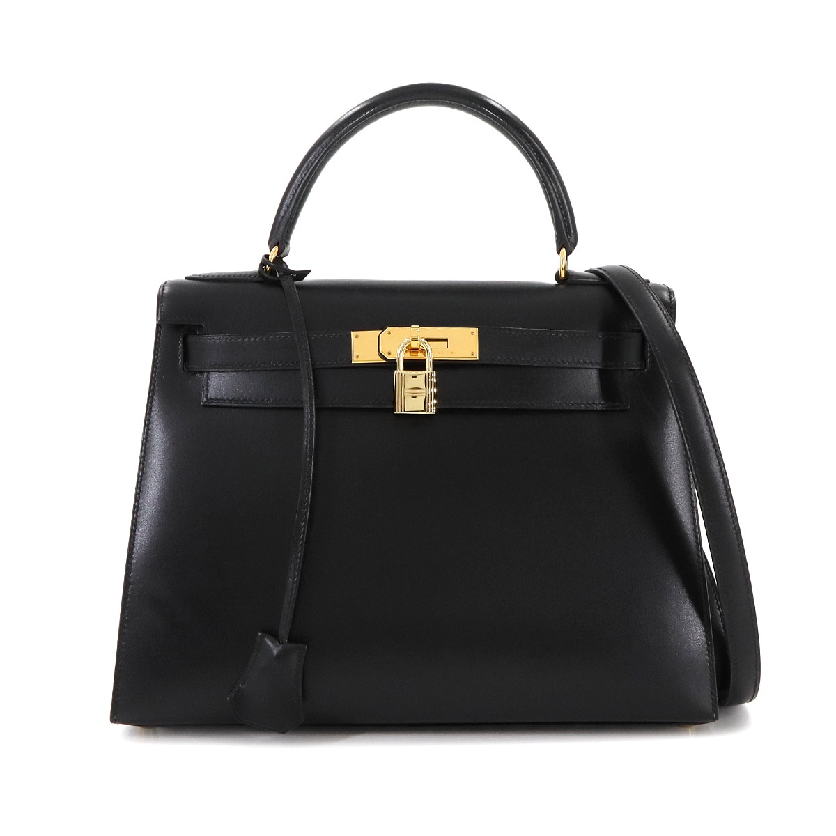 HERMES ケリー 28 ボックスカーフ ブラック 外縫い 2way ハンド ショルダー バッグ 〇Z刻印 1996年製 ヴィンテージ ゴールド 金具 Kelly エルメス 90295865