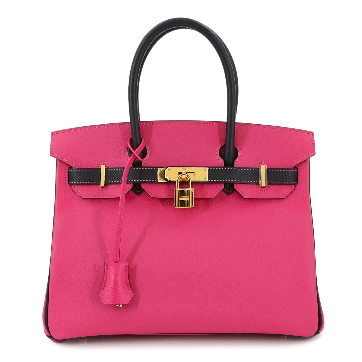 HERMES バーキン30 パーソナル SPO ハンド バッグ エプソン ローズティリアン ブラック □R刻印 ゴールド 金具 Birkin エルメス 90295945