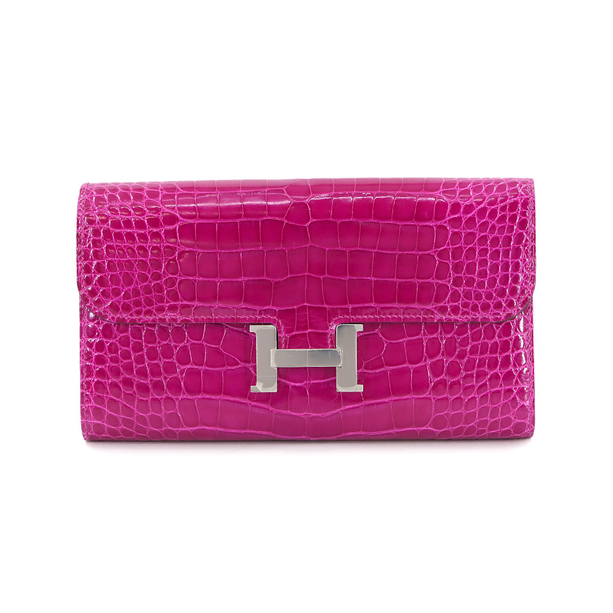 HERMES クロコダイル コンスタンスロング 二つ折り 長財布 アリゲーター ローズシェヘラザード Y刻印 シルバー 金具 Constance Long エルメス 90296246