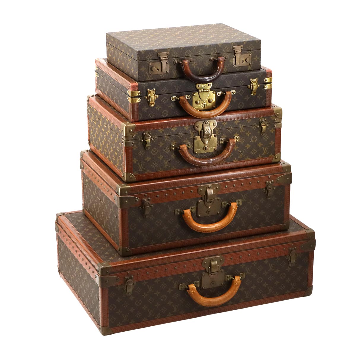 LOUIS VUITTON モノグラム トランク ケース タワー 5点セット ブラウン ヴィンテージ インテリア Trunk Case ルイ ヴィトン 90296399