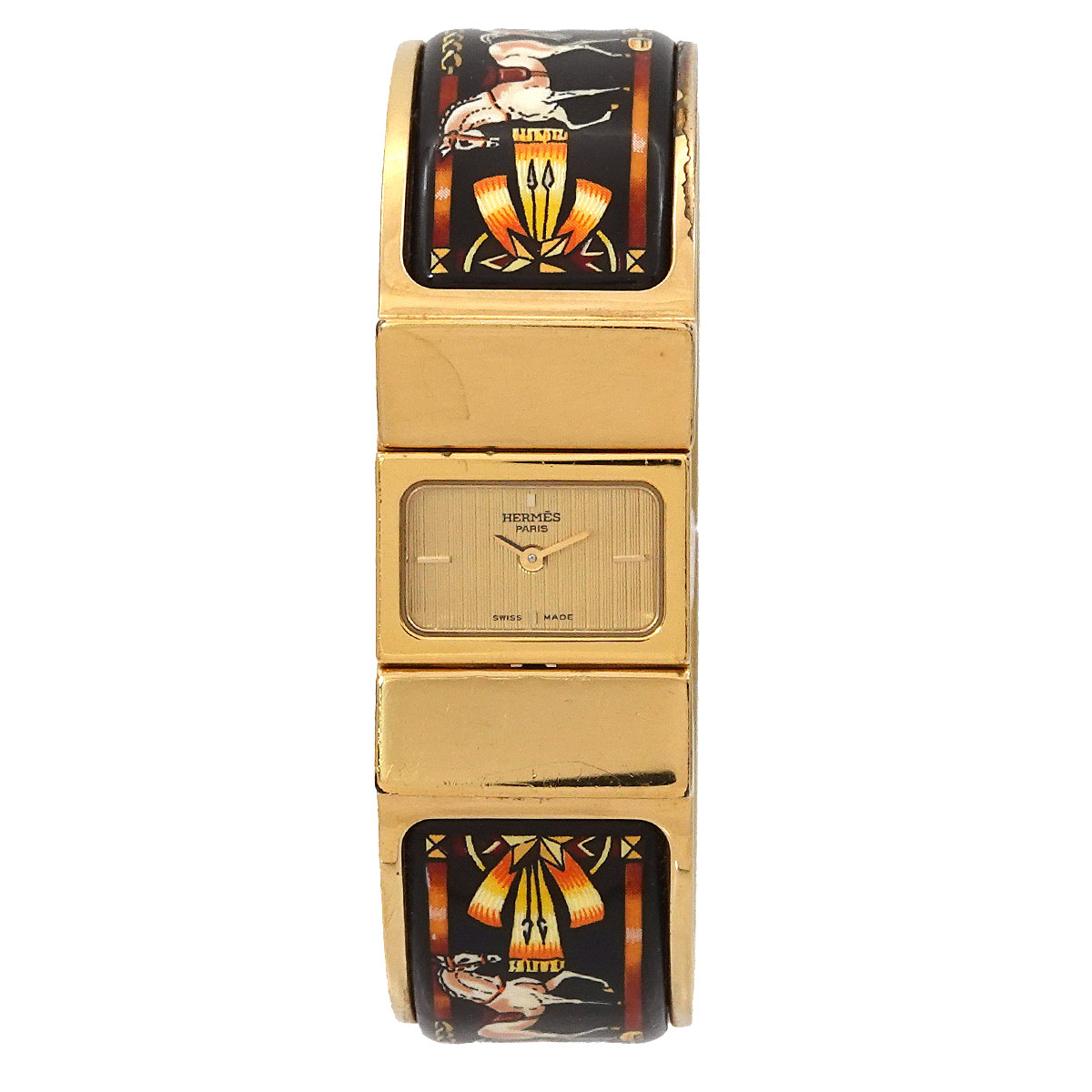 HERMES ロケ LO1 201 バングル ウォッチ ヴィンテージ レディース 腕時計 七宝焼き ゴールド クォーツ Loquet エルメス 90296665