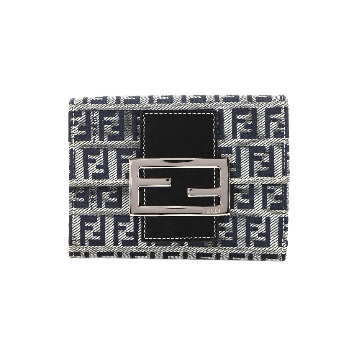 FENDI ズッキーノ 三つ折り 財布 キャンバス レザー グレー ブラック 31089 シルバー 金具 Zucchino Wallet フェンディ 90295366
