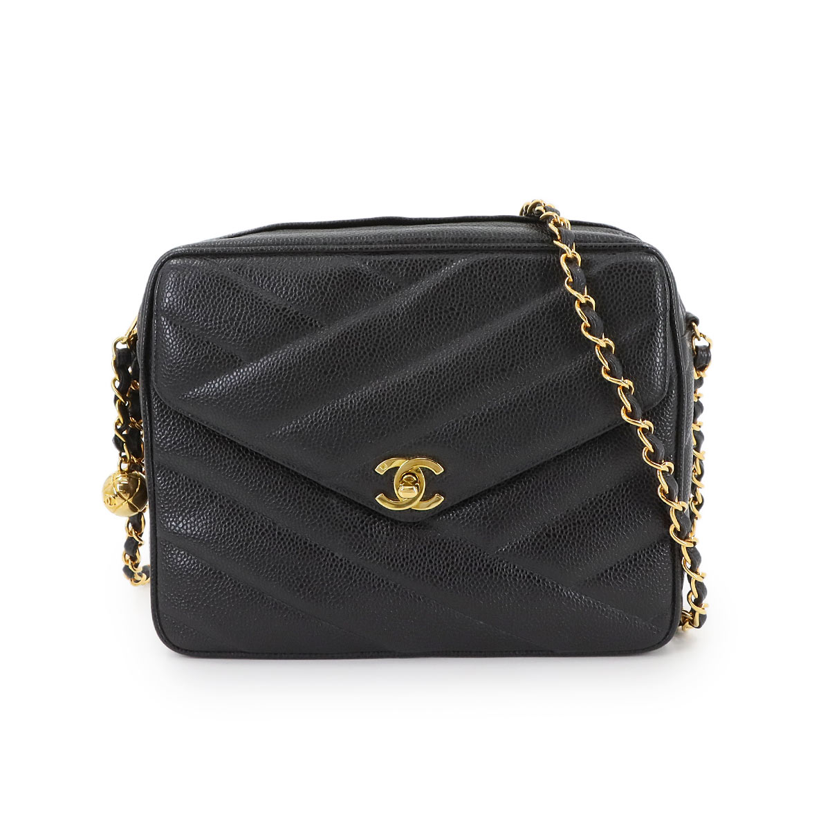 CHANEL チェーン ショルダー バッグ キャビアスキン レザー ブラック ゴールド 金具 ヴィンテージ Chain Shoulder Bag シャネル 90295925
