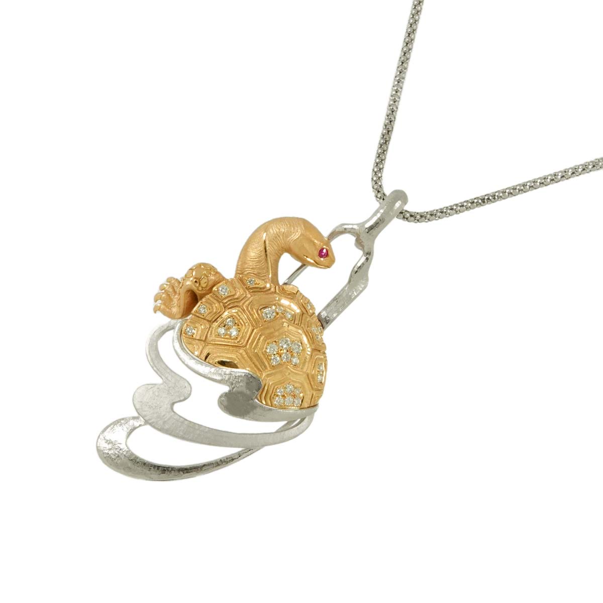 ダイヤ 0.21ct ルビー 0.01ct ネックレス 59cm Pt K18 PG プラチナ ピンクゴールド 750 【鑑別書付き】 Diamond Necklace 90294959