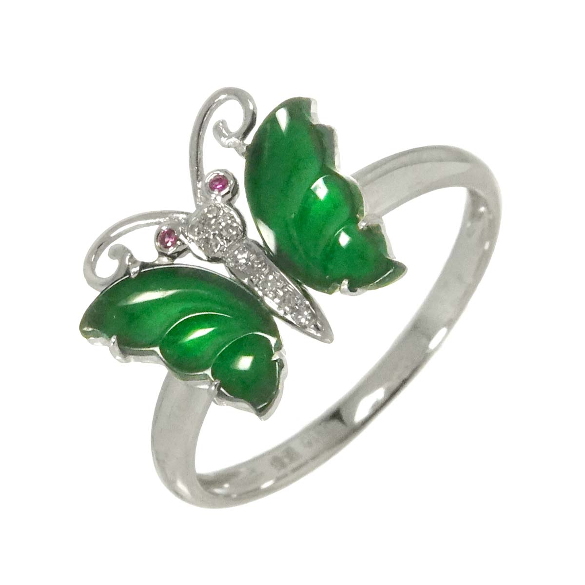 リング 13号 翡翠 ダイヤ ルビー K18 WG ホワイトゴールド 750 指輪 【鑑別書付き】 Jade Ring 90295462