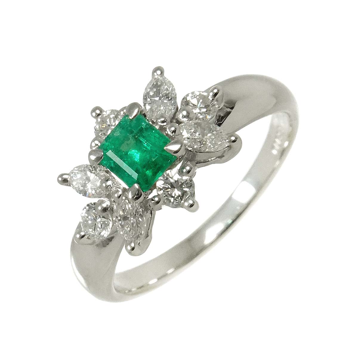 リング 13号 エメラルド 0.36ct ダイヤ 0.53ct Pt プラチナ 指輪 Emerald Ring 90295585