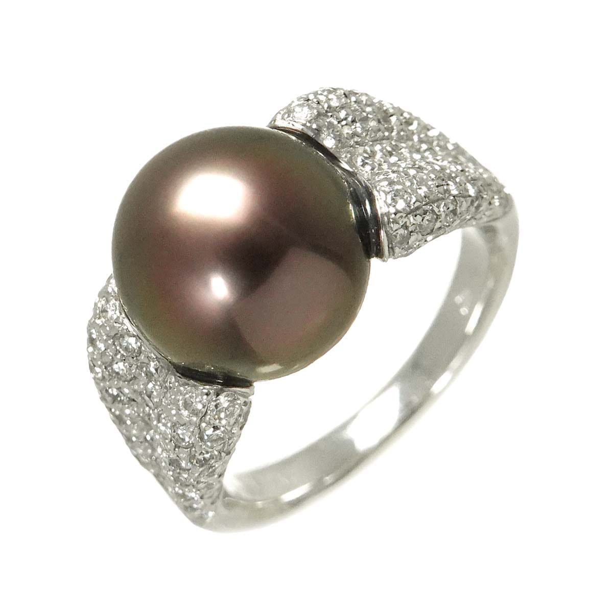 Queen リング 13号 黒蝶真珠 11.3mm ダイヤ 1.38ct K18 WG ホワイトゴールド 750 指輪 Black Pearl Ring【証明書付き】クイーン 90291175