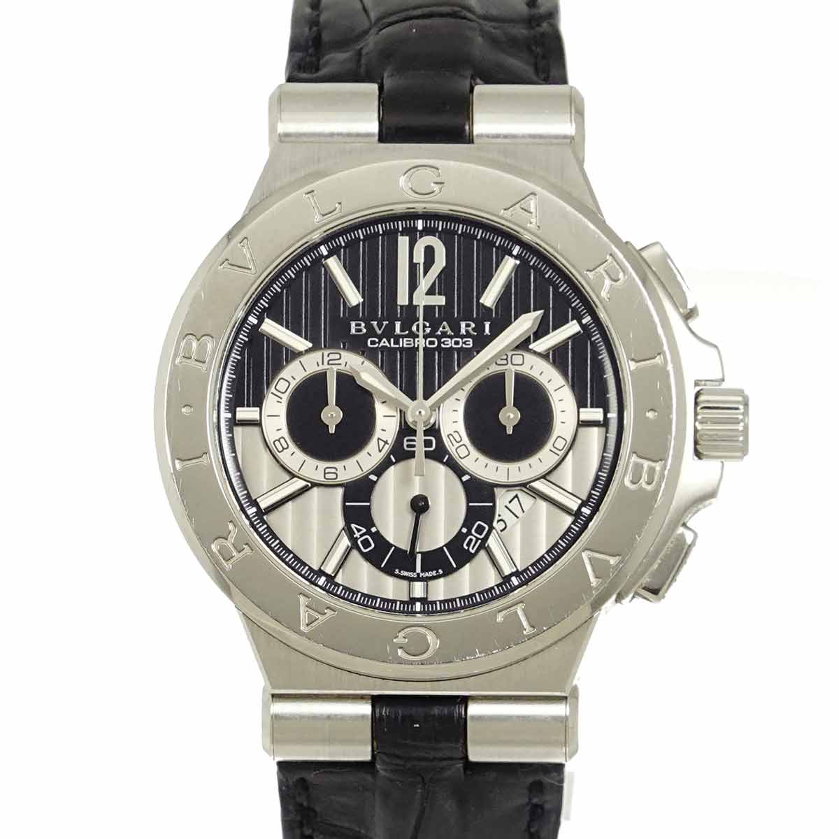 BVLGARI ディアゴノ カリブロ303 DG42SCH クロノグラフ メンズ 腕時計 デイト ブラック シルバー オートマ 自動巻き Diagono Calibr ブルガリ 90294101