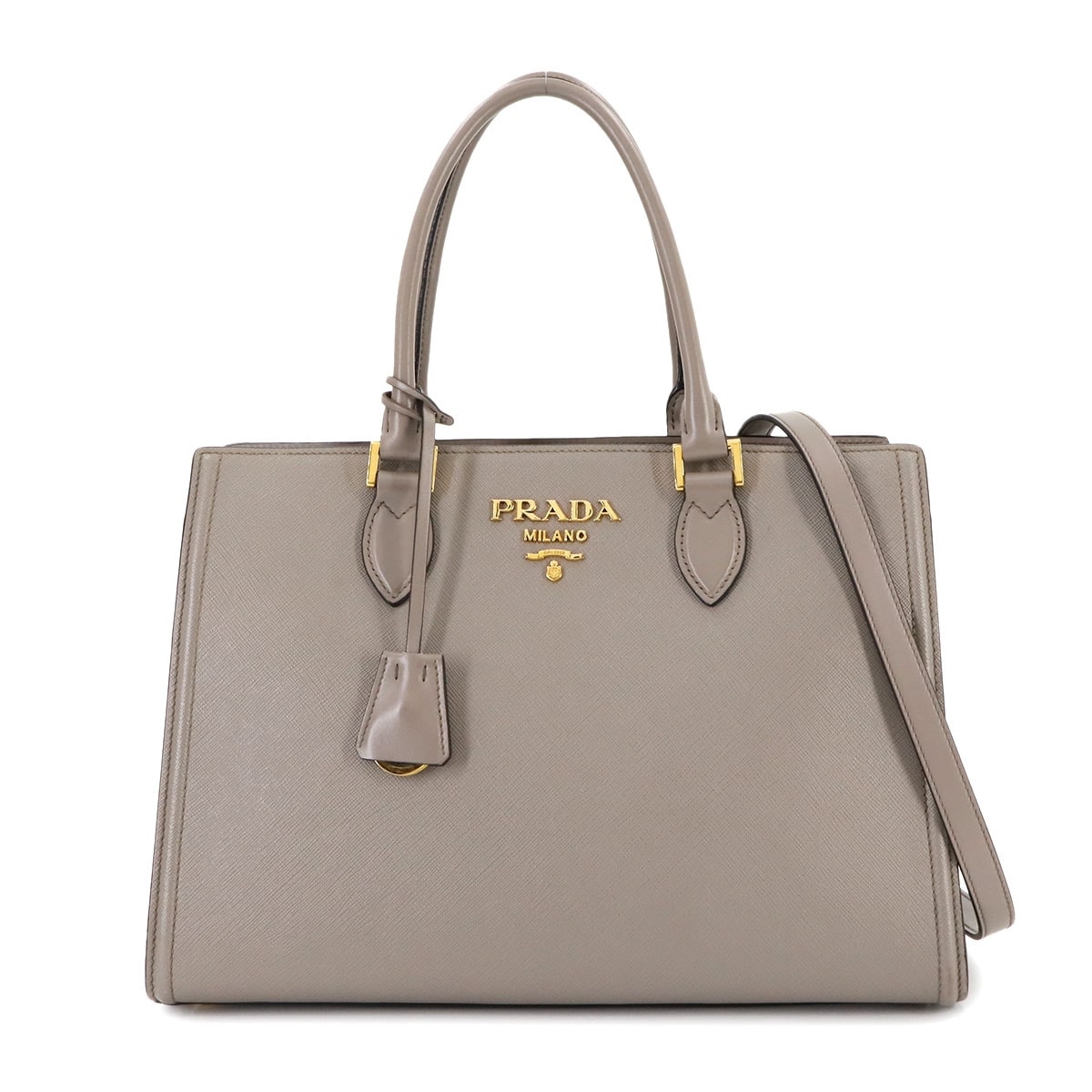 PRADA サフィアーノ 2way ハンド ショルダー バッグ レザー グレー 1BA228 ゴールド 金具 Saffiano Bag プラダ 90294449