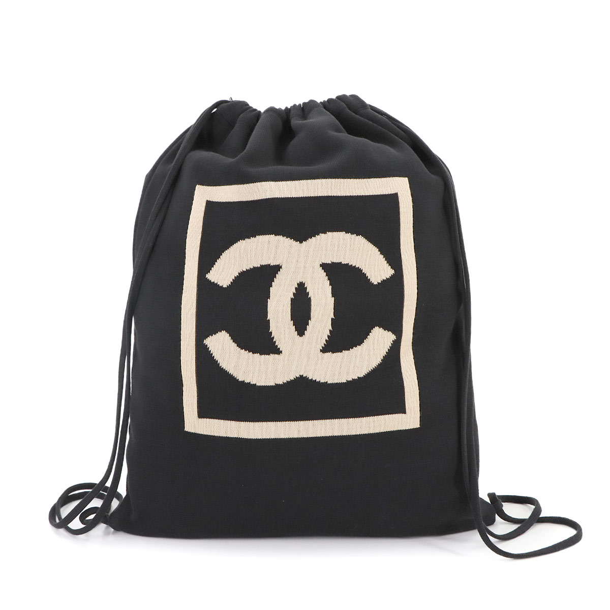 CHANEL スポーツライン ナップサック バックパック コットン ブラック ベージュ ヴィンテージ Backpack シャネル 90294557
