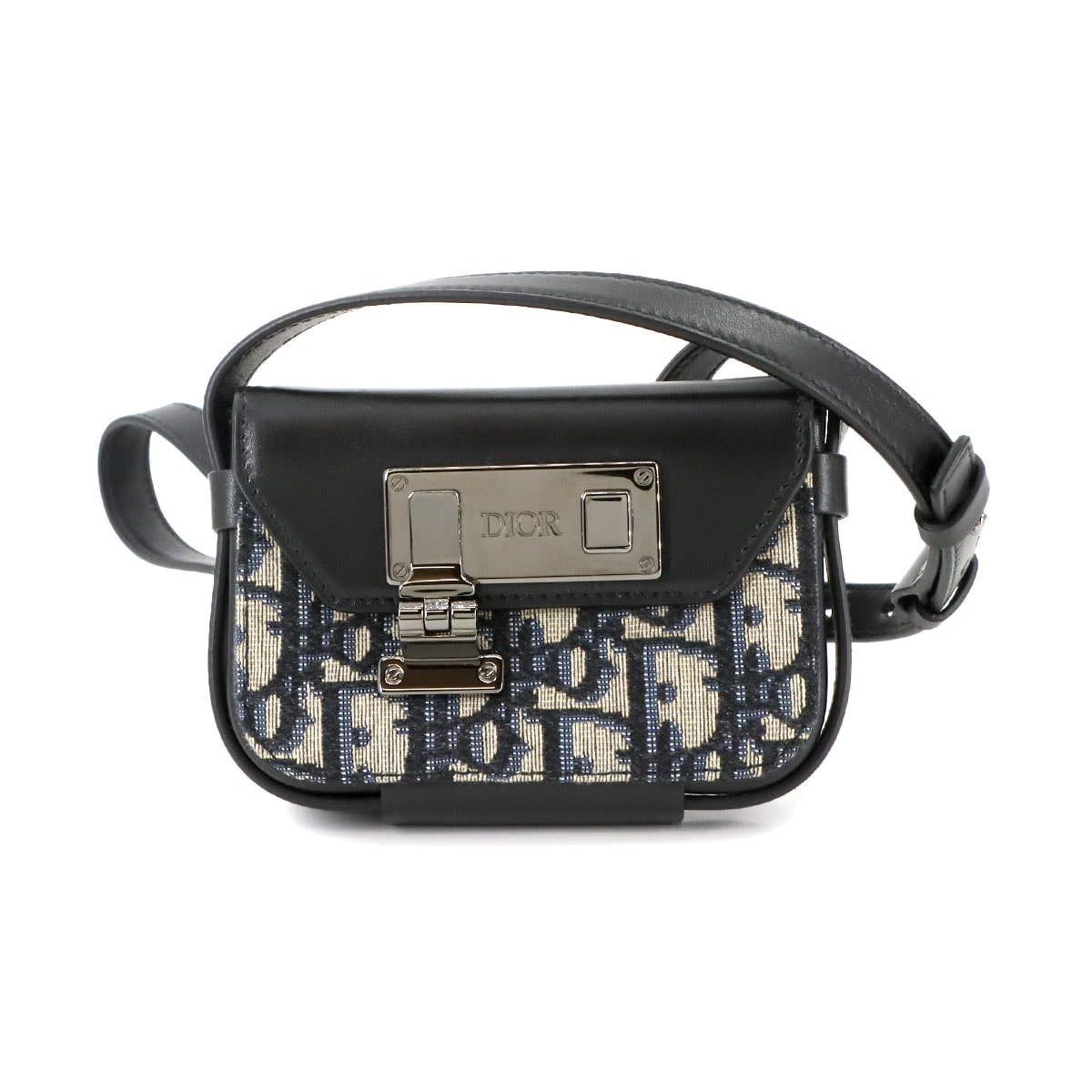 Christian Dior オブリーク ディオール ロック ショルダー バッグ キャンバス レザー ネイビー ブラック Dior Lock クリスチャン ディオール 90295966