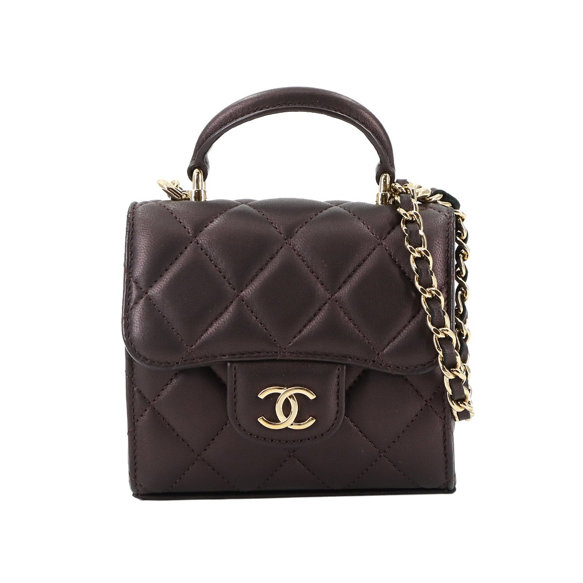 CHANEL ミニ マトラッセ チェーン クラッチ ショルダー バッグ ラムスキン メタリックパープル AP2682 ゴールド 金具 Mini Matelasse Bag シャネル 90296217