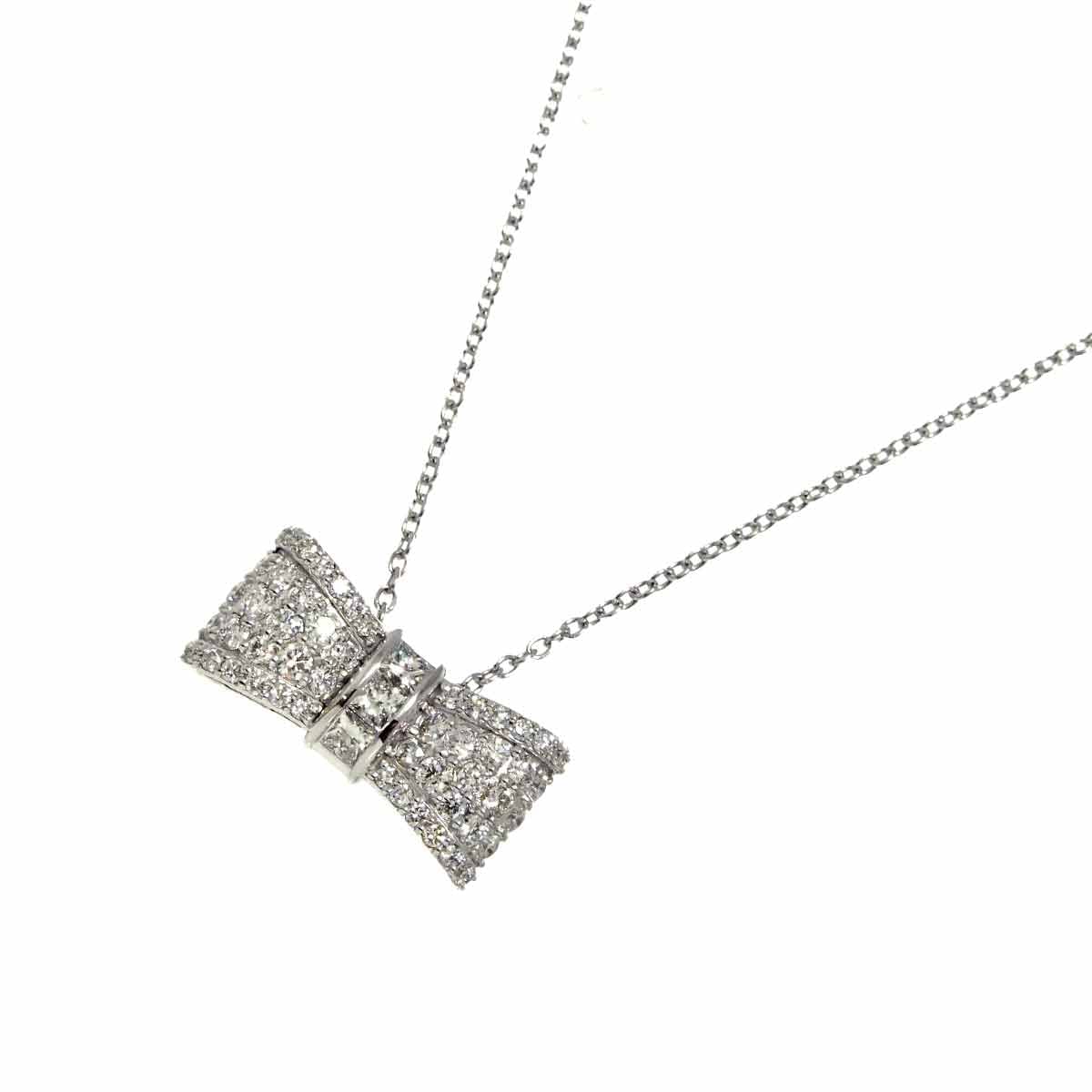 Ponte Vecchio リボン ダイヤ 0.48ct/0.15ct ネックレス 40cm K18 WG ホワイトゴールド 750 Diamond Necklace ポンテヴェキオ 90291565